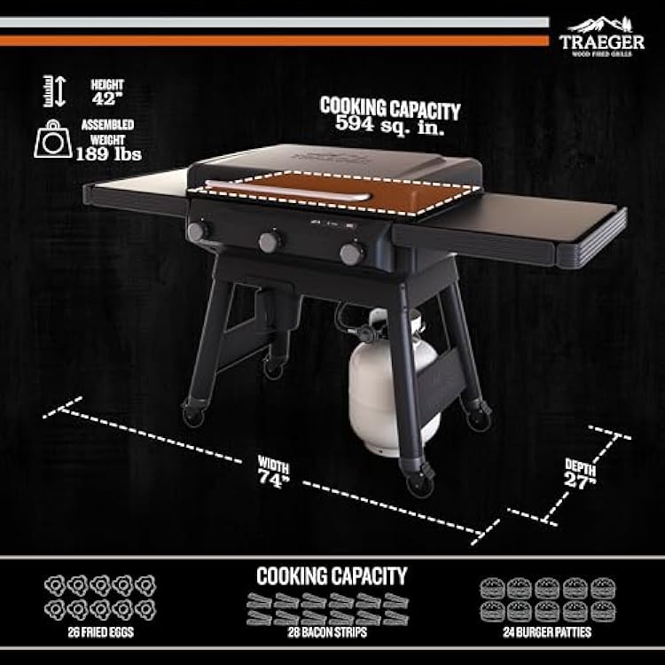 Traeger Grills Flatrock, 33 Inch Flat Top Griddle, Outdoor Gas Grill with 3-Zone TruZone Cooking, Even Heat, Fuel Sensor, and EZ-Clean Grease Management, Premium Propane Griddle for Outdoor Cooking