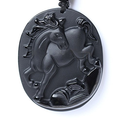 Chinese Zodiac Necklace Pendant Made of Obsidian (Horse-Adaptable)