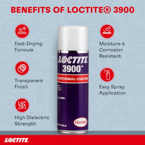 Image of LOCTITE 3900 Conformal Coating Spray for PCB & Electronics | Fast-Drying Transparent Protective Coating | Prevents Rust & Corrosion | For Professional-Grade Conformal Coating Applications | 500ml