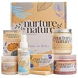 NURTURE BY NATURE Pamper Gifts for Women - 6 Pcs Relaxing Spa Gift Set with Lavender Pillow Spray, Bath Salts & Bath Bomb - Valentines Gifts for Her, Mothers Day Mum Gifts, Birthday Gifts for Women