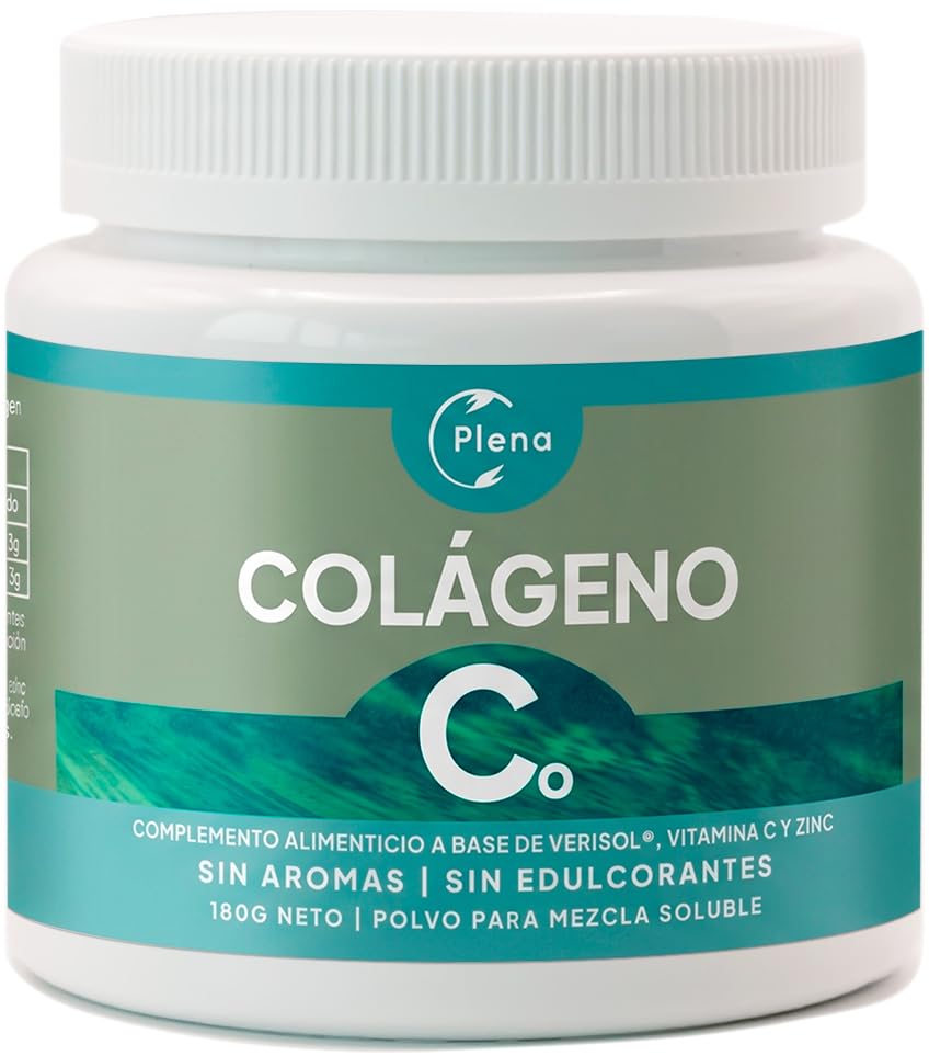 Plena Colágeno Verisol® Hidrolizado 2.500 mg + Vitamina C + Zinc | Tipo I Origen Bovino | 180 g Polvo Sin Sabor | Sin Aromas ni Edulcorantes | 60 Días | Fabricado en España