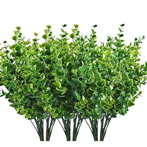 CATTREE Artificial Shrubs Bushes, Plastic Eucalyptus Leaves Fake Green Plants Wedding Indoor Outdoor Home Garden Verandah Kitchen Office Table Centerpieces Arrangements Christmas Decoration 6 pcs