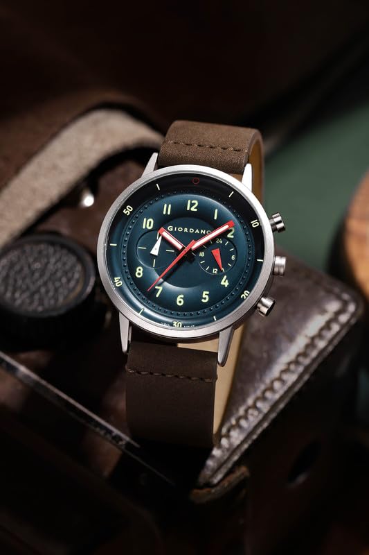 Image of Giordano Analog Sporty Multi-Functional Watch for Men with Round Shape dial and Leather Strap