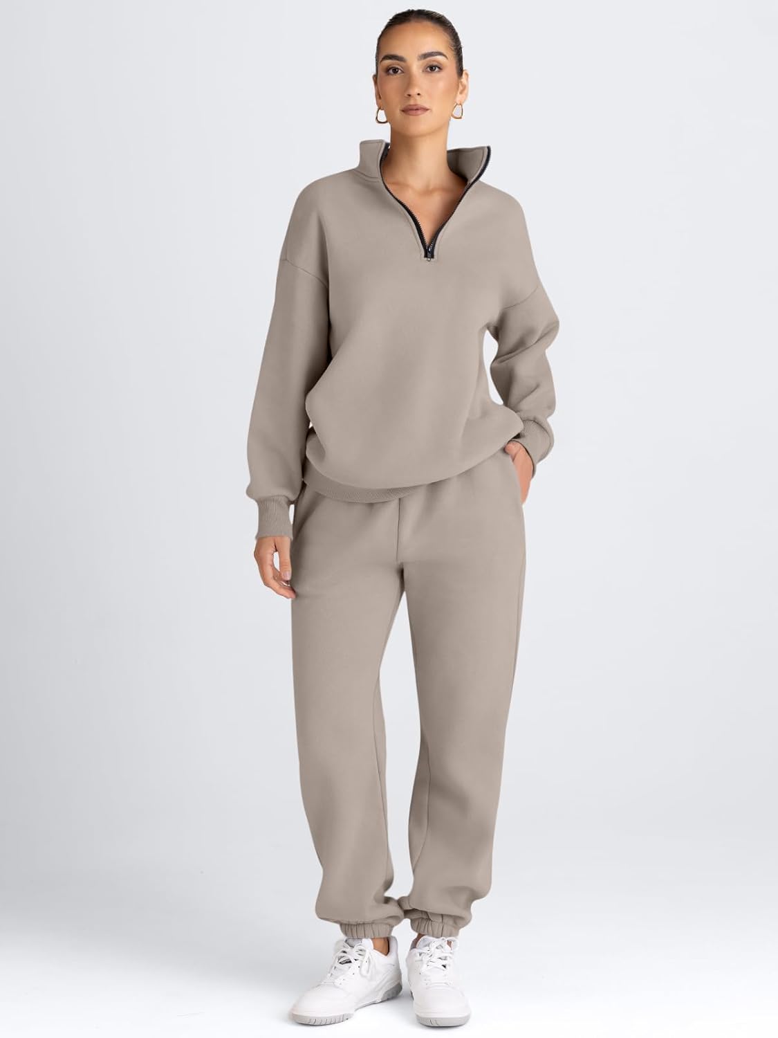 AUTOMET Women's Sweatsuits 2 Piece Outfits Lounge Sets Long Sleeve Half Zip Pullover and Baggy Sweatpants with Pockets - Image 2