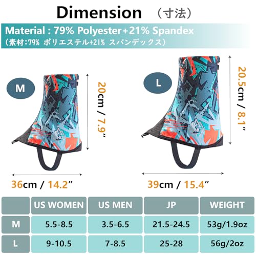 JEELAD Trail Running Gaiters Gaiters for Hiking Running Shoe Hiking Gaiters for Men Women Waterproof Sandproof for Running Hunting Skiing Mountaineering (Blue-L)