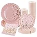 Różowe złoto artykuły imprezowe jednorazowe zastawa stołowa - 96 szt. papierowe zastawa stołowa, talerze papierowe, sztućce, serwetki, kubki na ślub, urodziny dziewczyny, baby shower, służy 24