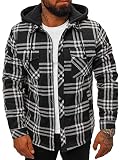 OZONEE Herren Flanell Jacke Hemd Flanellhemd Übergangsjacke Übergang Jacken Herbst Kapuze Kapuzenjacke Leichte Outdoor Jacket Holzfäller Lumberjack O/3A91Z/1 SCHWARZ-WEIß L
