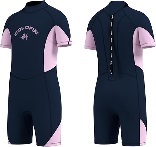 Goldfin Traje de neopreno para niños y niñas, de 0.118 pulgadas, con cremallera trasera, para niños y jóvenes, para mantener el calor para agua