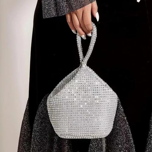 Evening Bag, Women Sparkly Clutch Bag Bling Beaded Glitter Handbags for Wedding Party Silver