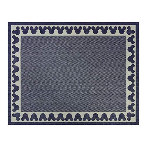 Gertmenian Mickey Mouse Indoor Outdoor Rug Disney Home Decor Perfect Area Carpet for Deck Patio Sunroom Office Playroom Living Room 5x7 Standard Border Denim Blue Tan 46213