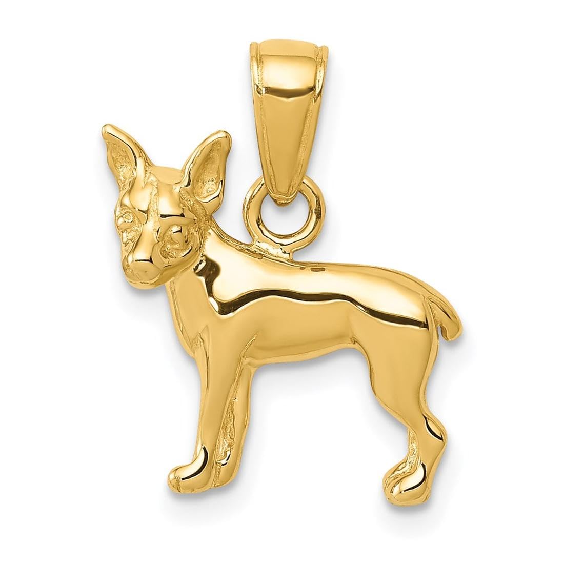 Million Charms 14k Yellow Gold Chihuahua Dog Necklace Charm Pendant with 18 Inch Chain
