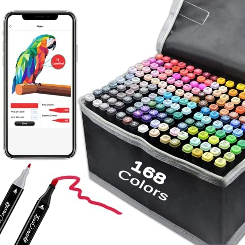 SiwaQio 170 Colors Alcohol Markers with Exclusive Coloring App-Dual Tip Art Markers Alcohol-Based Artists Markers Set with Colorless Blender for Kids Adult Sketch Drawing Great Christmas Gift