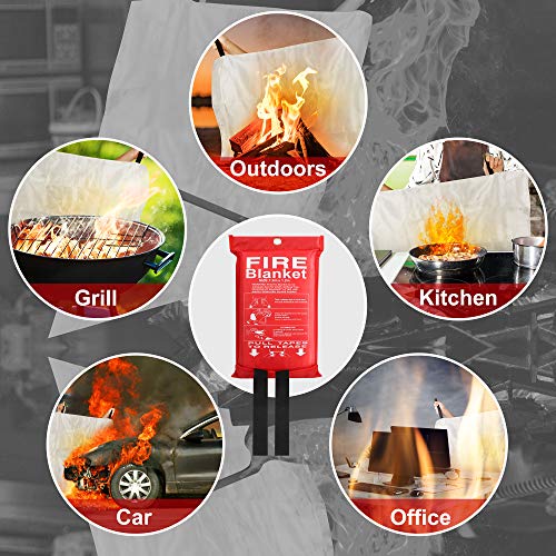 4-Pack Fire Blanket - Fiberglass Fire Blanket Fire Suppression Blanket - Fire Blankets Emergency for People - Fire Safety Blanket with Emergency Whistles - Fireblanket for Kitchen, Home