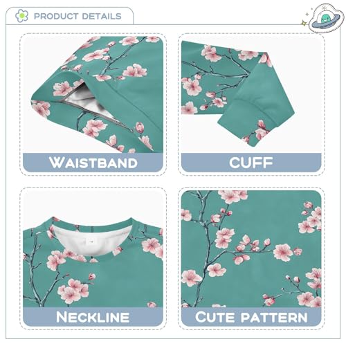 JUNZAN Safari Cherry Blossom Teal Little Kids Pullover Hoodie Fleece Sweatshirt With Hoodie Party 4T3