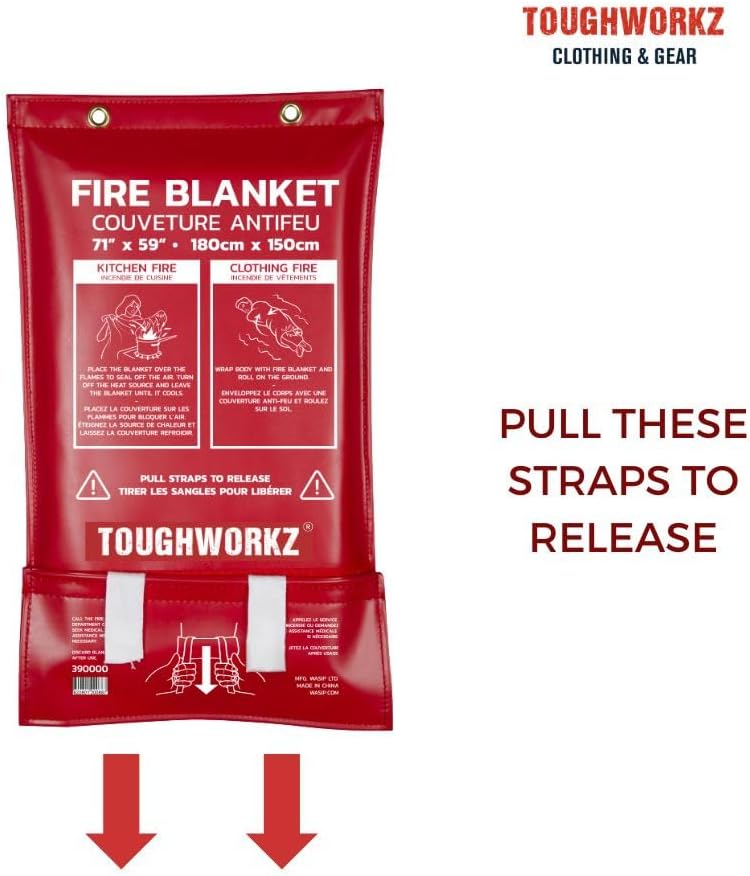 X-Large Emergency Fire Blanket for Fire Suppression, Wall Mounted Quick Release; Place in Kitchens, BBQs, Camping, Cars, RVs, Boats, (6x5-ft | 1.8x1.5-m)