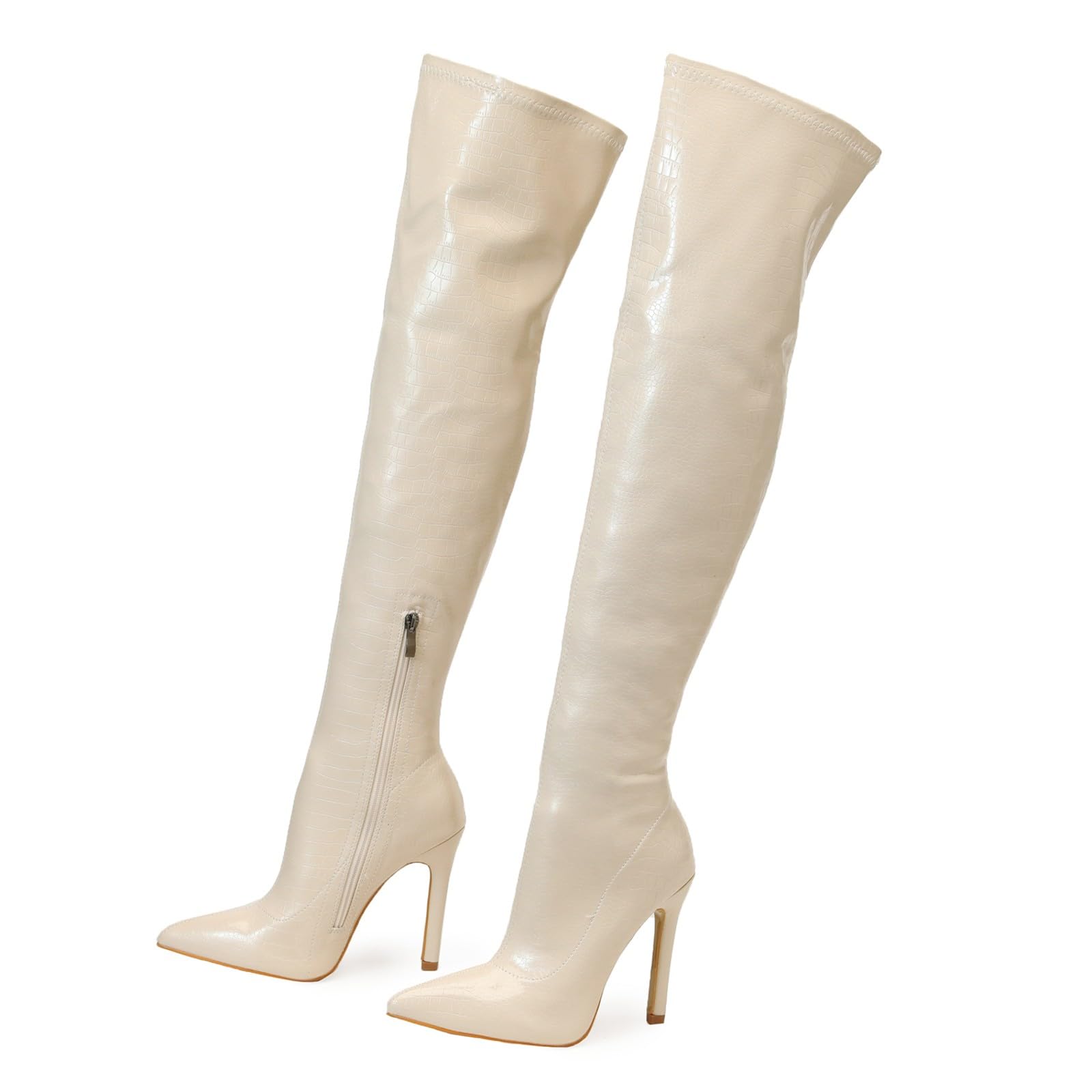 Botas de Invierno Mujer Zapatos de Mujer Botas Aguja Moda tacón Aguja hasta la Rodilla elásticas internas