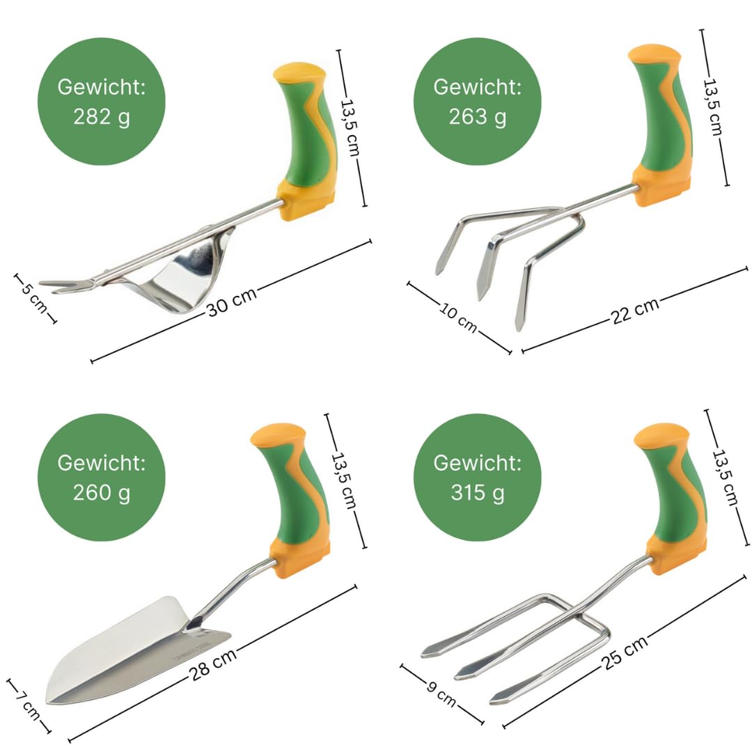 Easi-Grip® - Attrezzo da giardino ergonomico per persone con difficoltà che desiderano lavorare in giardino, in diverse versioni e lunghezze, giardinaggio, aiuola rialzata (corto, set)