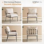 VINGLI Mid-Century Modern Accent Armchiar for Small Space, Small Comfy Upholstered Leisure Reading Chair with Wood Armrest for Bedroom, Living Room, Waiting Room, Linen Beige - Image 3