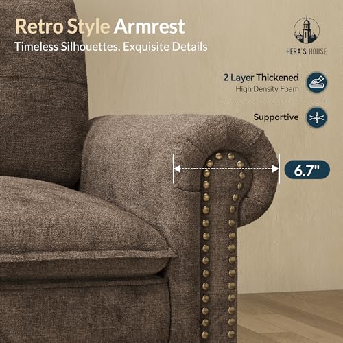 Image of HERA'S HOUSE Modular Sectional Sofa and Chair Set for Living Room 3-Piece | Mid-Century Modern 5-Seater Cloud Sofa Set, Grayish Brown, Rolled Arms & Nailhead Trim, Wider Seats, Chenille Furniture Set