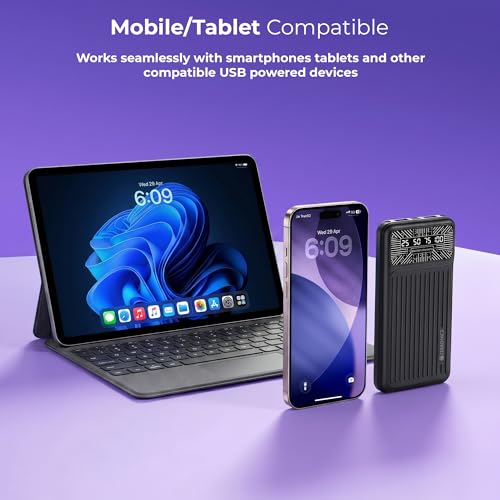 Image of Zebronics EnergiPod 10R4 Power Bank, 10000mAh, 22.5W Rapid Charging, PD 3.0 Type-C Output, Dual USB Output, LED Percentage Display, Torch Light, Multiple Protection, Mobile /Tablet Compatible