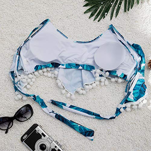 Biquíni feminino LIOOBO com Pompons de duas peças, cintura alta, costas nuas, tamanho G