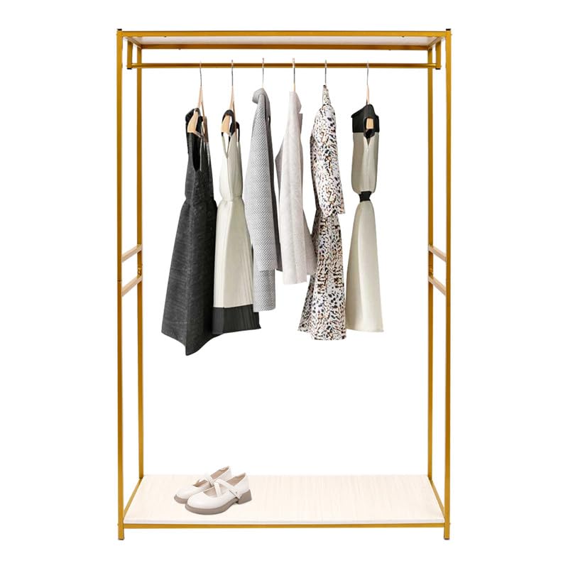 Porte-manteau rectangulaire métal doré avec étagères de rangement