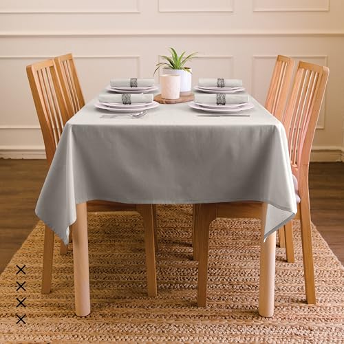 Image of Encasa XO Table Cloth Size 56x72 in | Cotton Canvas Fabric | Light Grey Solid Color | Dining Tablecloth for Decoration - Machine Washable