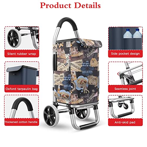 Leichter Einkaufstrolley mit glatten Rädern und abnehmbarer Tasche, 36 l, Einkaufswagen für einfache Lagerung, 2 Räder (Welpe, großes PU-Rad, 103 cm) – Bild 3