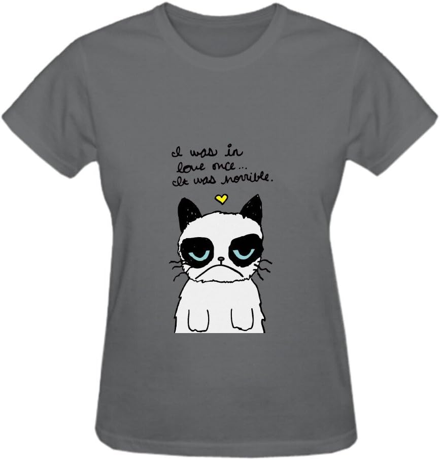 Lysac Grumpy Cat Love Graphic Tee Shirts women Crew Neck Grey