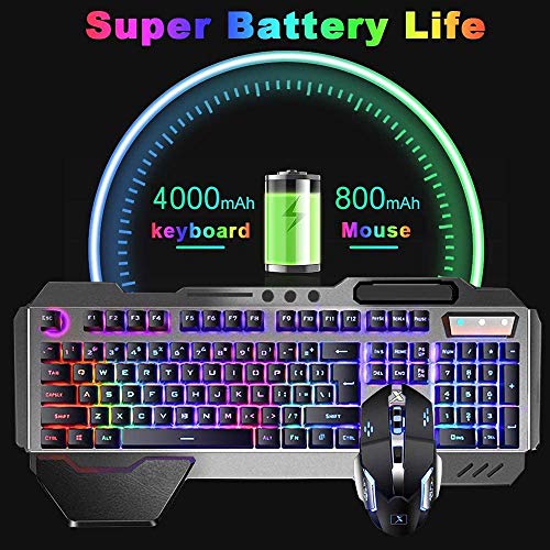 Wireless Gaming Keyboard And Mouse Combo With Rainbow Led Backlit Rechargeable 4800Mah Battery Metal Panel Mechanical Ergonomic Waterproof Dustproof 7Color Mute Mice For Computer Pc Mac Gamer (Purple) #TOP1