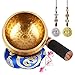UNIDEAL Set con campana tibetana, Campana Tibetana con Battente a Doppia Superficie e Cuscino di Seta, Fatto a Mano, Viene fornito con 2 Ciondoli di Buon Auspicio, per Meditazione, Yoga, Musicoterapia