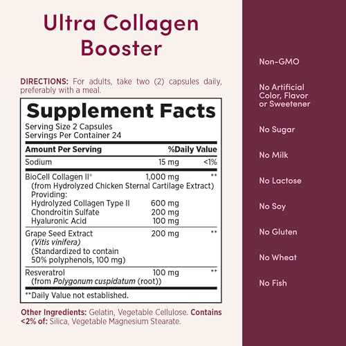 Image of Nature's Bounty Optimal Solutions Ultra Collagen Booster for Healthy-Aging Supplement, Resveratrol, Hyaluronic Acid - Collagen Capsules for Women, 48 Capsules