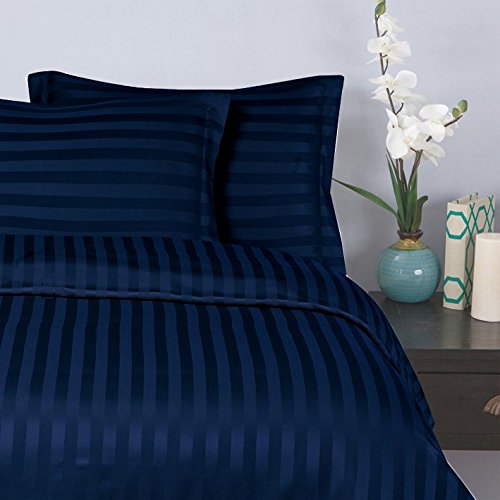 Elegant Comfort #1 Bed Duvet Cover Set On Amazon - Super Silky Soft - 1500 Thread Count Egyptian Quality Luxurious Wrinkle, Fade, Stain Resistant 3-Piece Stripe Duvet Cover Set, King/Cal-King, Navy #TOP23