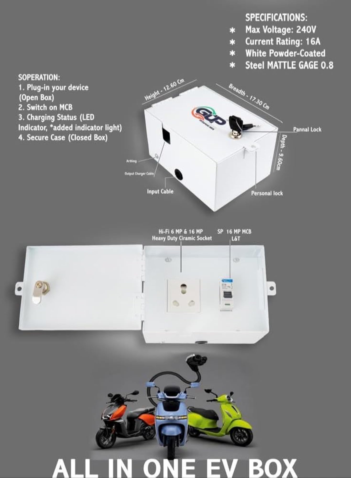 GDP Enterprise EV Outdoor Charger Safety Box with 16A Socket