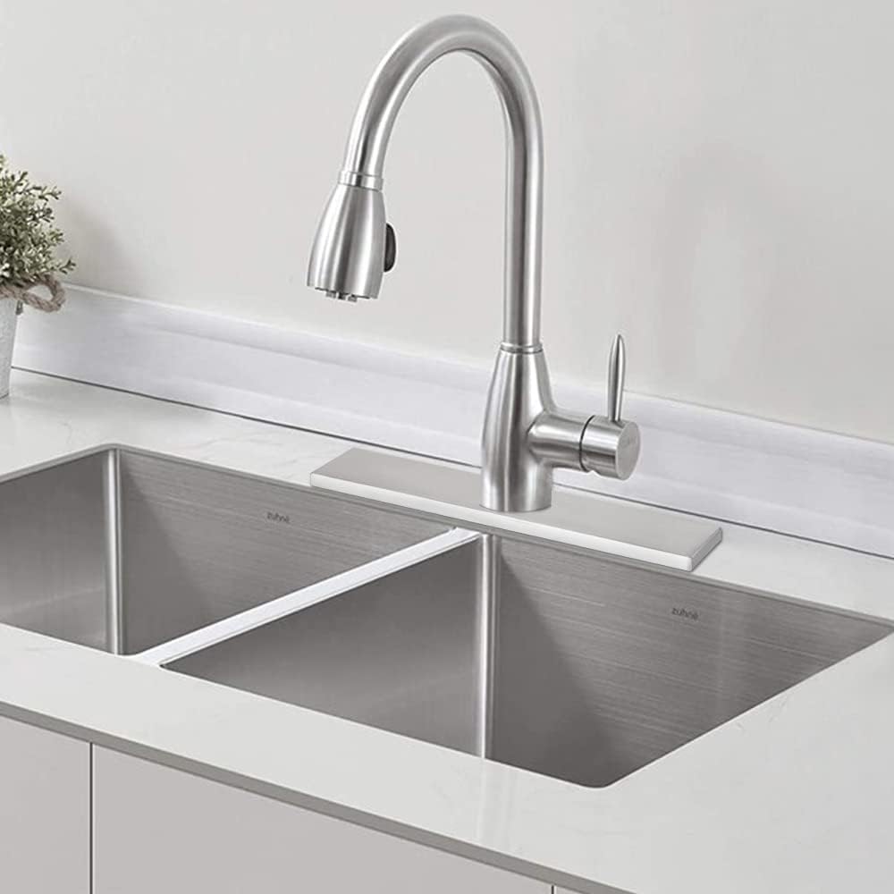 Silver Square Faucet Deck Plate, 10 Inch Stainless Steel Kitchen Sink Cover Plate for 1 or 3 Hole Bathroom or Vanity Sink, Covering Unused Mounting Holes