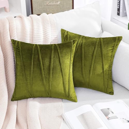 Image of Khooti Velvet Striped Cushion Cover Pack of 1-40 inchX40 inch /102X102 Cm | Olive | Soft Pillow Covers Cushion Case for Sofa Bedroom Living Room Chair Car, Cushion Cover with Zig Zag Pattern