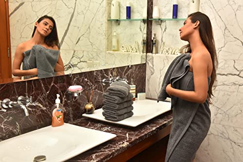 Akti Premium 8 Piece Bathroom Towel Set, 2 Bath Towel 2 Hand Towel 4 Wash Cloth Bathroom Set, 100% Cotton Bathroom Towels With 580 Gsm, Extra Absorbent & Quick Drying Towels For Bathroom - Grey #TOP4