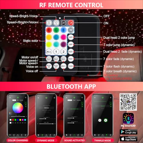 Image of Starlight Headliner Kit,Twinkle + Music Sync Dual Color Fiber Optic Star Ceiling Lights with APP Remote Control, RGBW Star Lights for Car /Home Ceiling Decor, 600pcs 9.8ft