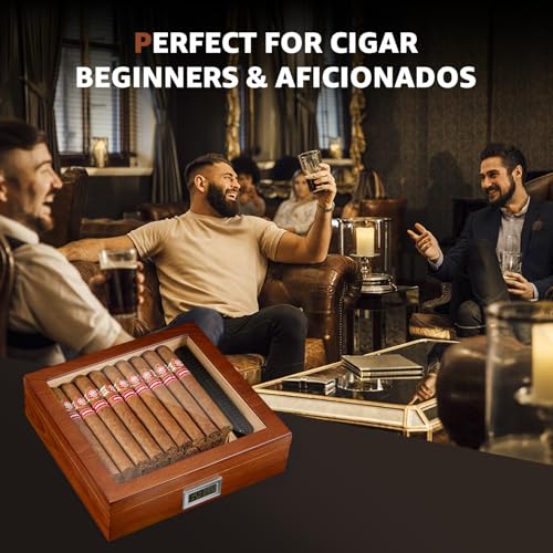 Flauno Cigar Humidor with Digital Hygrometer, Holds up to 40 Cigars, Cedar Wood Lining, Humidifier, Divider - Thumbnail 7
