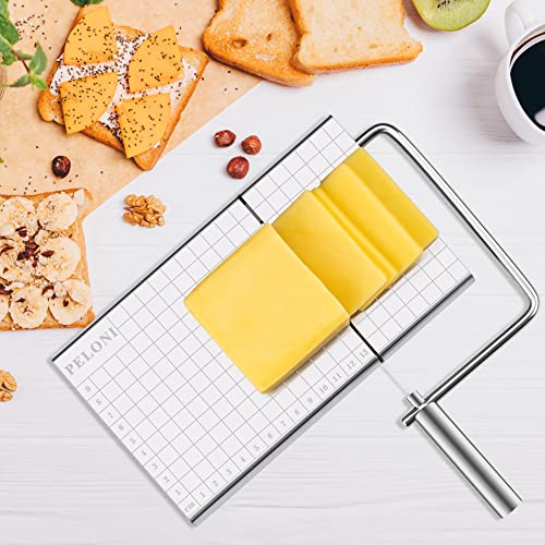 Peloni Cheese-Slicer With Wire Cheese-Cutter, Stainless-Steel-Cheese-Slicer Board With 5 Replacement-Wire Cheese Cutters For Block-Cheese Metal Cheese Slicers Cutting Board For Clear Cut #TOP7