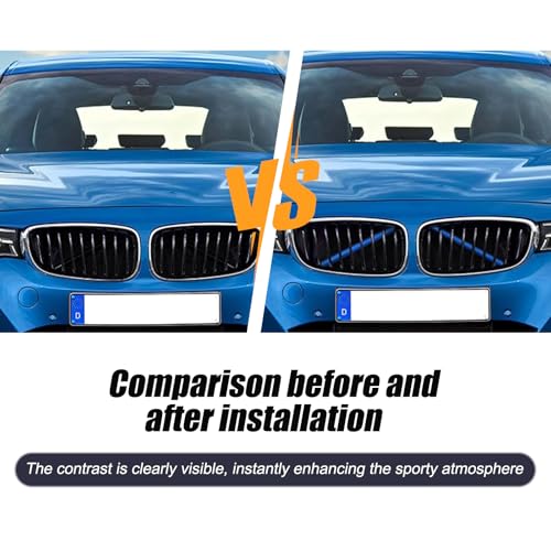 Image of 2 PCS Grille Inserts Trims, V Brace Wrap Covers with Adhesive, Snap-On Design Front Grill Stripes Inserts, Compatible with BMW 34567 Series X12345 (Blue)