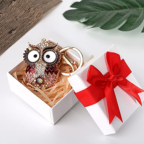 Aixiang Red Owl Cute Key Chains For Women Opal Rhinestone Plating Keychain Purse Charm Sparkly Key Chains For Women Key Charms For Car Keys Gift For Friends #TOP1