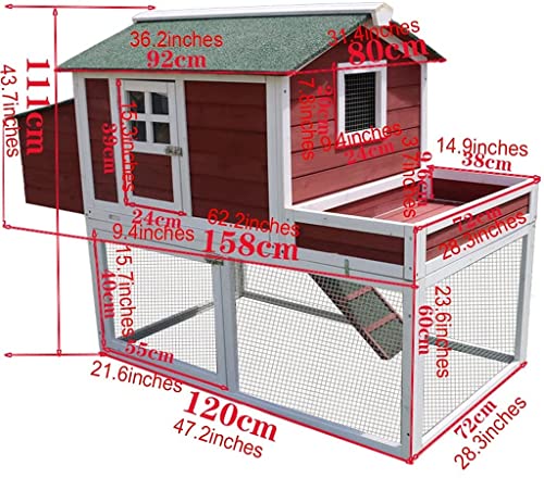 ACIYD Hühnerstall Villa Geflügelstall Kaninchenstall, Hühnermisch 62 Zoll Holz großes Heulenhaus Geflügelkäfig mit Lauf… – Bild 8