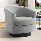 Aoiy & Wifon 360 Degree Swivel Accent Chair, Small Living Room Chair, Modern Swivel Barrel Chairs for Living Room/Bedroom, Boucle (Gray)