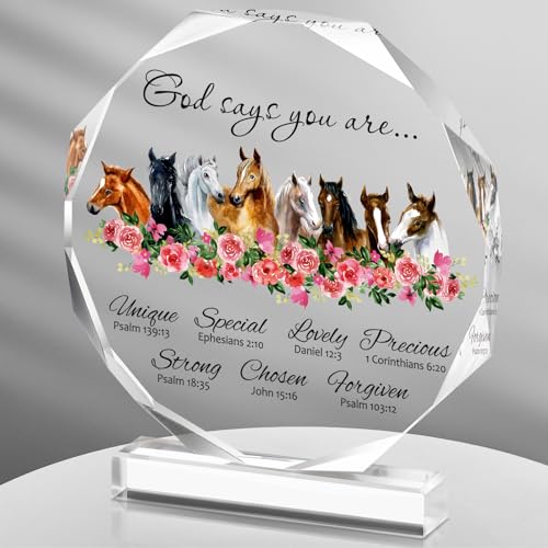 Gerrii God Says You Are Gifts for Women Christian Religious Horse Gifts Bible Verse Acrylic Plaque Inspiration Floral Desk Scripture Decor for Women Birthday Friends Christian Faith Gift Horse Lovers
