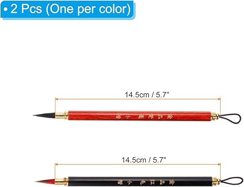 Miniatura 2 de PATIKIL Pincel redondo para pintura, paquete de 2 pinceles de pintura de tinta de acuarela, caligrafía, pincel de dibujo, arte Sumi-e, mango de