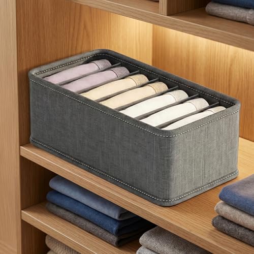 Image of HomeEssentials 7-Compartment Foldable Closet Organizer, Grey - Drawer Storage Box for Socks, Ties & Scarves, Space-Saving Wardrobe Divider for Neat and Organized Clothing Storage