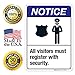 Sigo Signs, All Visitors Must Register with Security Sign, 10x14 Inches, Rust Free .040 Aluminum, Fade Resistant, Made in USA