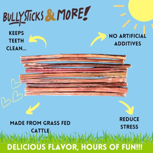 Image of BULLYSTICKS & MORE 12 Inch Bully Sticks (Thin- 15 Pack) | Bully Sticks for Medium Dogs | 100% Grass Fed Beef | Dog Parents Choice Bully Stick Dog Chews | No Hide Bully Bones