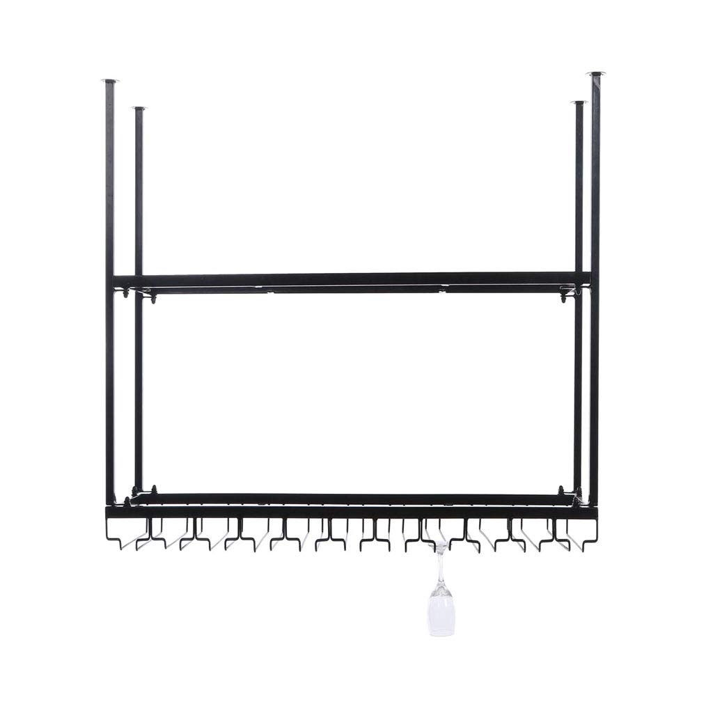 LAXF-Shelf Rustic Metal Hanging Wine Holder/Industrial Wine Racks Wall Mounted with Glass Holder/ 2-Tiers Wall Mount Bottle Holder/Wine Bottle Holder